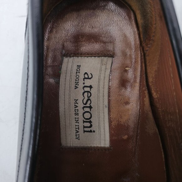 A. Testoni Mens Black Leather Bit Loafers Size 8.5 Italian Dress Shoes Classic V main image 4